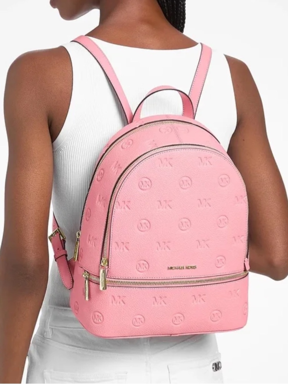 Michael Kors Pink Embossed Leather Backpack with Matching Wallet - Picture 2 of 13